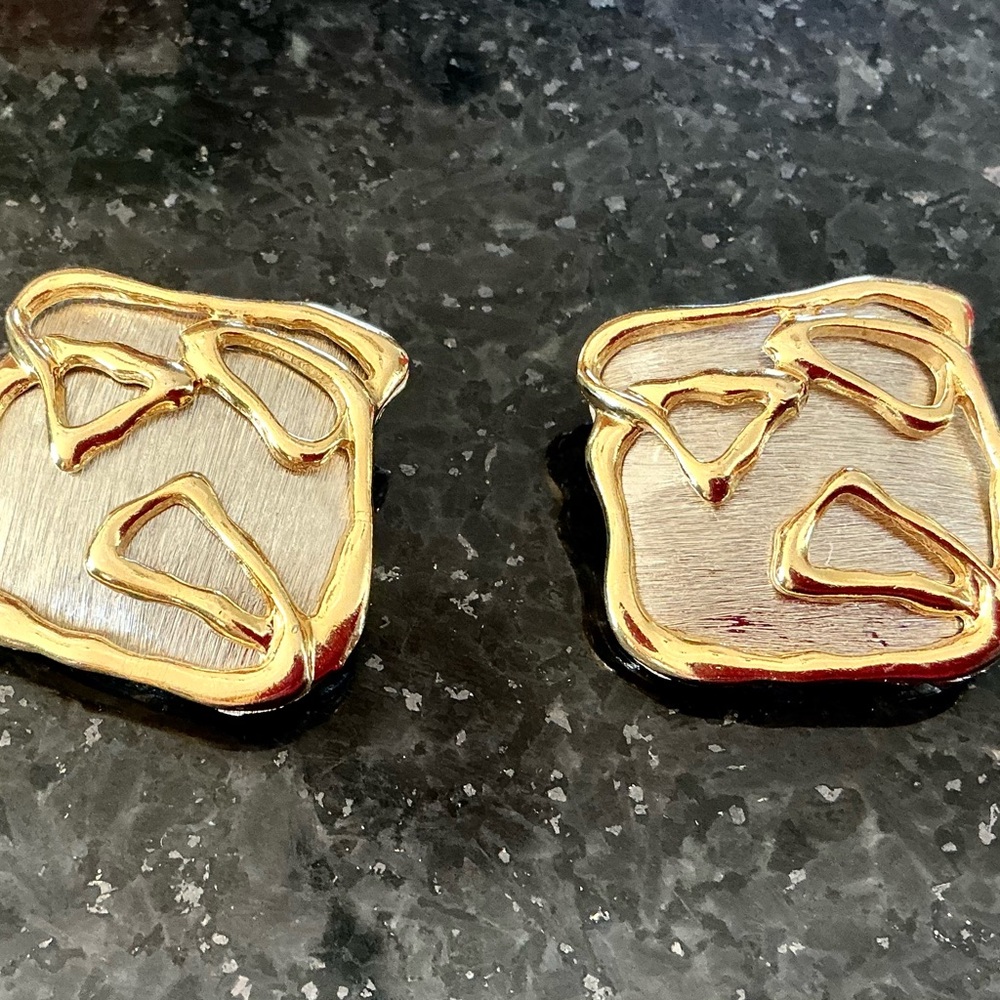 Vintage Park lane Abstract Gold and Silver Clip Earrings